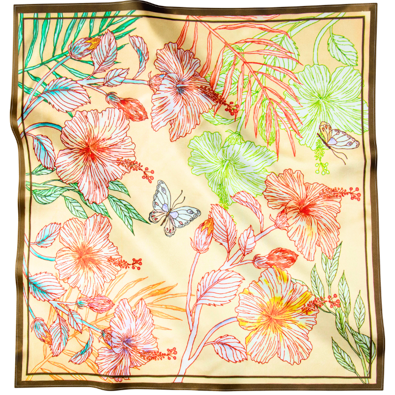 Carré de soie 70cm modèle 'Harmonie Florale' par La Caressette.