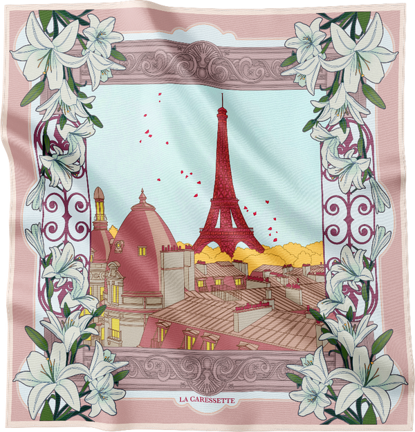Carré de soie 90cm modèle 'Premier Rendez-Vous' par La Caressette.