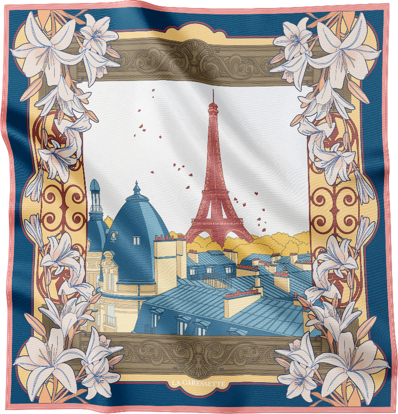 Carré de soie 90cm modèle 'Palais Royal' par La Caressette.