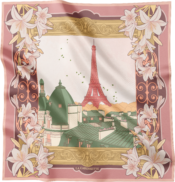 Carré de soie 90cm modèle 'Rosée Câline' par La Caressette.