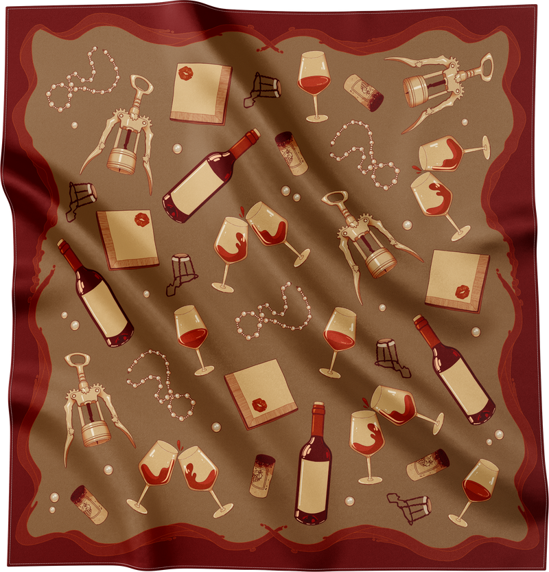 Carré de soie Amuse-Bouche avec motifs de vin et apéritif